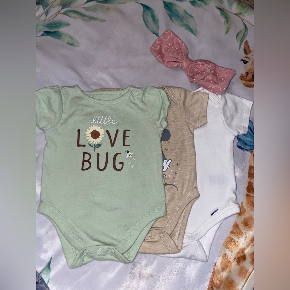 4 piece baby girl onsie with headband set